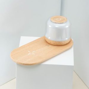 Bamboo Wave Wireless Charger and Bluetooth Speaker - Curve