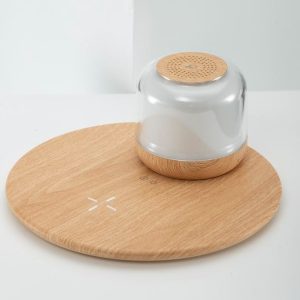 Bamboo Wave Wireless Charger and Bluetooth Speaker - Round